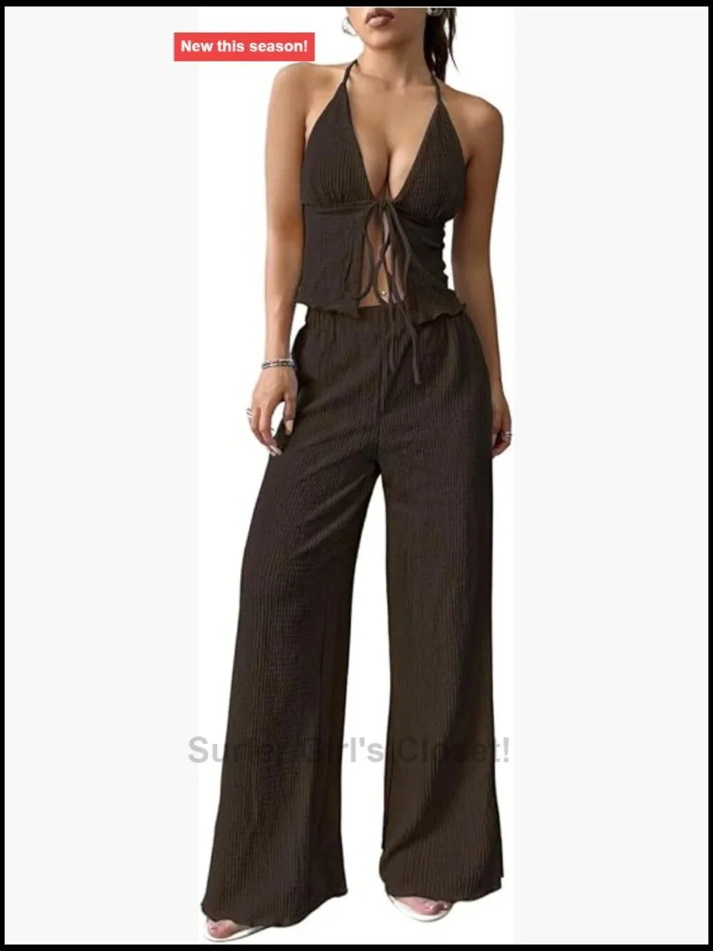 2 Piece Camisole Pants Set Halter Top Wide Leg Pant Summer Outfit